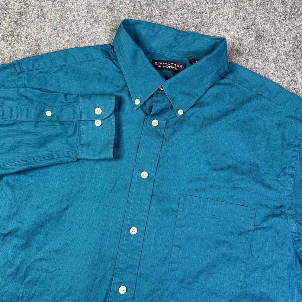 Roundtree & Yorke Mens Shirt XL Teal Green Long Sleeve Button Up 100% Cotton